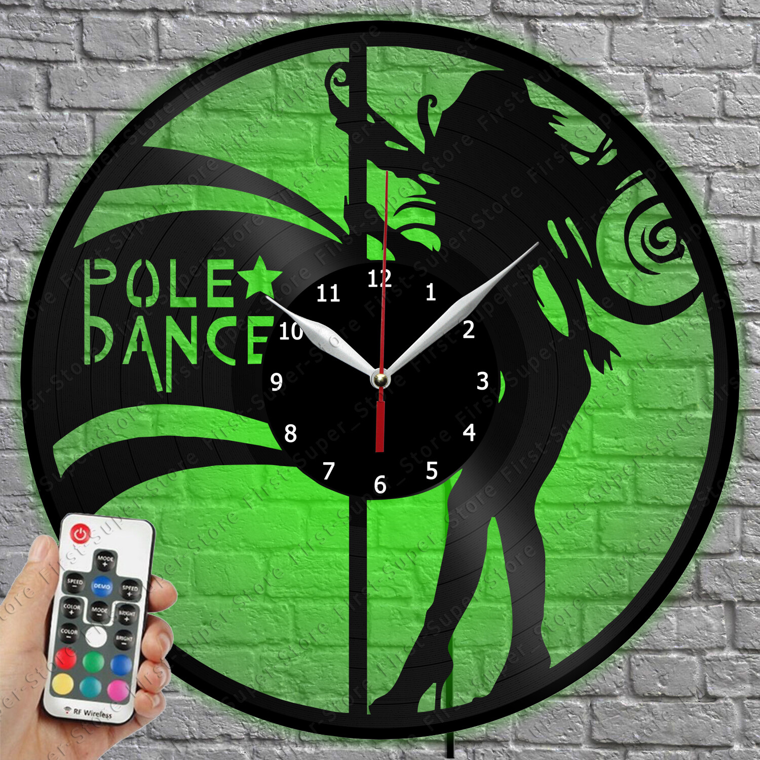 LED Light-Up Vinyl Record Wall Clock with Pole Dance Design 1851