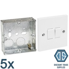 5x Double Light Switch 2 Gang 2 Way 10A White and 25mm Single Metal Back Box