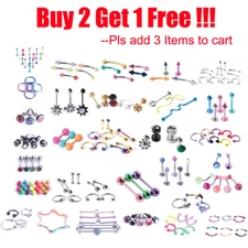 Assorted Body Jewelry Piercing Kit Eyebrow Navel Belly Tongue Lip Bar Nose Ring
