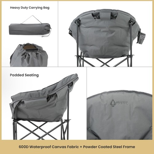 Oversized Heavy-Duty Club Folding Camping Chair w/External, Supports 330lbs - Picture 6 of 7