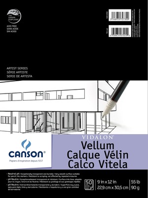 Artist Series Vidalon Vellum Paper Foldover Pad 9x12 inches 50 Sheets 55lb/90...