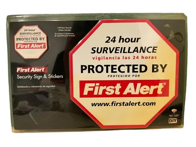 BRAND NEW Security First Home Surveillance sign and 4 window decal stickers.