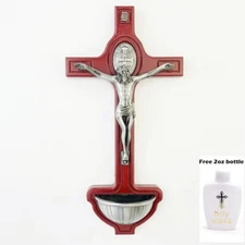 Catholic Holy Water Cross Christ Crucifix Wood Alloy Wall Decor Religious Gift