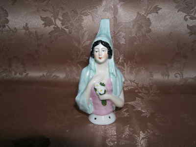  HERVORRAGENDE GROSSE BISKUIT DEUTSCHE ANTIKE NADELKISSEN HALF DOLL 12 cm 
