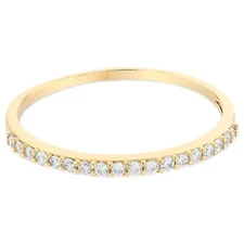 14K Solid Gold 1.5MM CZ Stackable Half Eternity Wedding Band OR Anniversary Ring