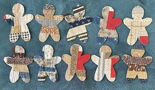 10 PRIMITIVE ANTIQUE CUTTER QUILT GINGERBREAD MEN! BLUE BROWN RED