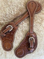 MENS Top Grain Leather Richly Floral Tooled Western Pair Spur Straps
