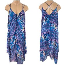 ASTR the Label Blue and Pink Geometric Handkerchief Midi Dress Womens size Small