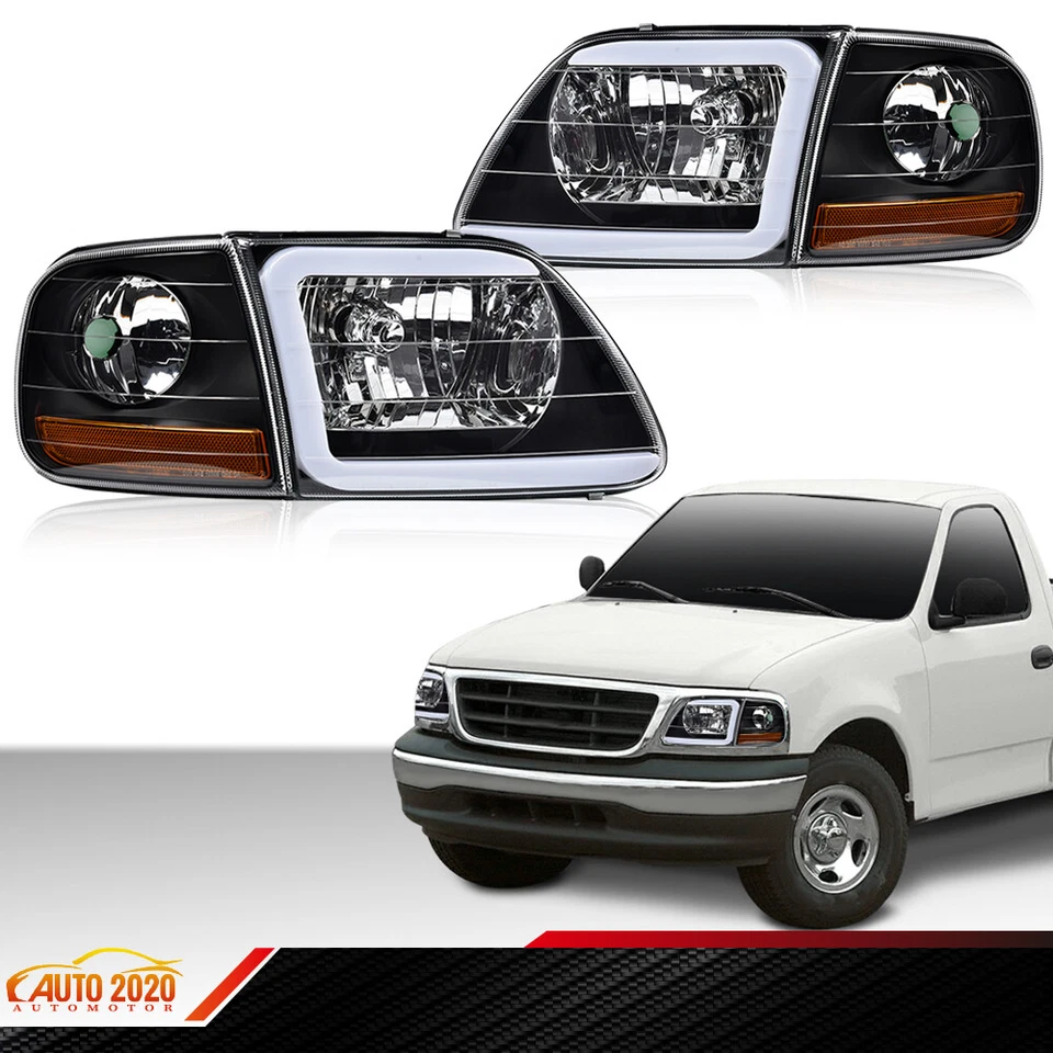 Fit For 1997-2004 Ford F150 Expedition C STYLE LED Strip Headlights Headlamps Foto 2 de 4