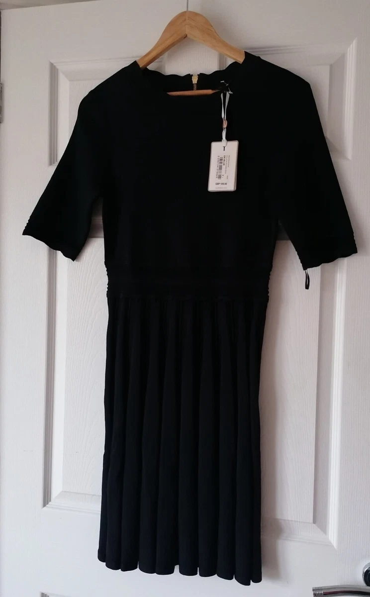 Ted Baker Dorlean Scallop Knitted Navy Pleated Dress TB Size 3 UK12 BNWT G31
