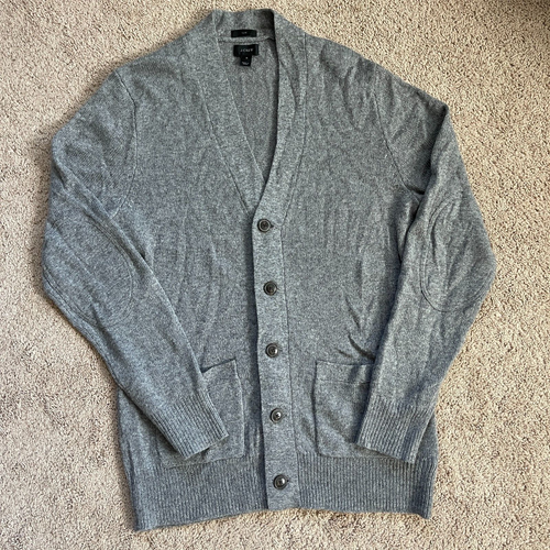 J.Crew Cardigan Sweater Gray SlimFit Merino Wool Alpaca Blend Elbow