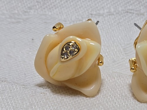 Vintage Carucci signiert cremefarben Rosen & Strasssteine durchbohrt mit Omega Rückseiten - Bild 7 von 16