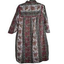 Models Coat vintage Paisley Print Dress Pockets Button Front 3/4 Sleeve