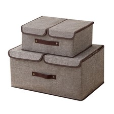 Linen Fabric Storage Bins with Lids and Dividers 2-Pack, 15L Collapsible Clos...