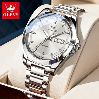 OLEVS Automatic Mechanical Watch Men Dual Calendar Steel Strap Waterproof
