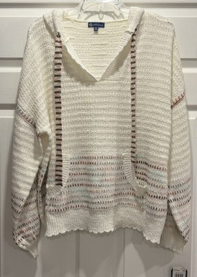Democracy Hooded Knit Sweater V Neck Size XL NWT Baggy Comfortable Warm-flawed