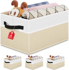 Beige Collapsible Baskets, Large Shelf Storage Bins 4 Pack