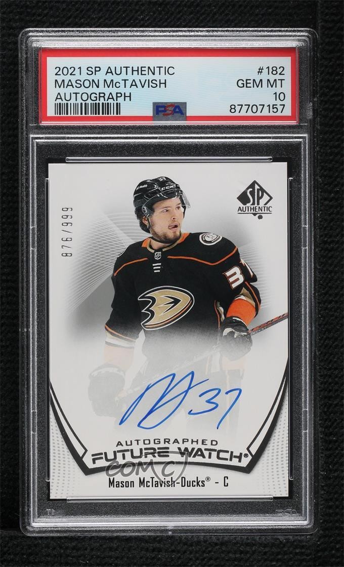 2021 SP Authentic Future Watch /999 Mason McTavish #182 PSA 10 GEM MT Auto 16i3