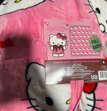 NWT Hello Kitty Pink Hearts Valentine's Plush Blanket Full Queen 90 x 90 in