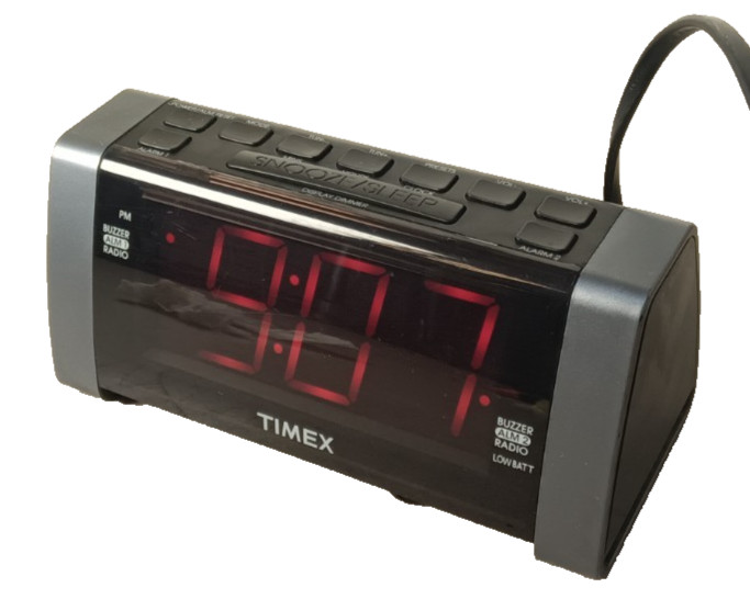 Timex T 235 Y Dual Alarm AM/FM Clock Radio Black & Grey Trim w/ Jumbo Red Numbers image