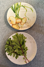 WILLIAMS SONOMA 8 ¾” Plates Farmer Market Lot of 2 Cipollini Onion & Kale
