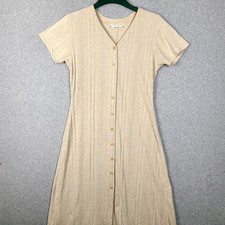 Vintage EXPRESS Tricot Maxi Button Down Bodycon 90s Dress Large? Oatmeal Ribbed
