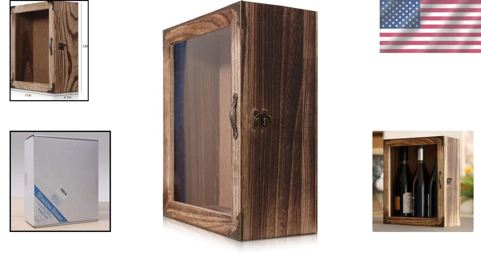 Shadow Box Frame 11x13 Inch Deep Rustic Burnt Wood Vintage Accents - Image 2 of 4