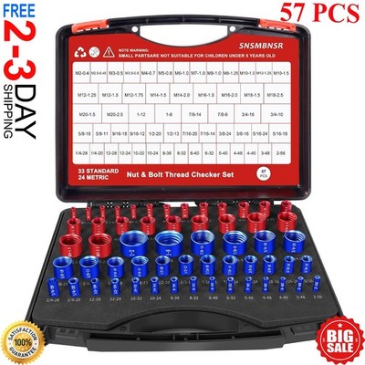57Pcs Thread Checker, Nut and Bolt Thread Checker, 33 Inch 24 Metric Box Set...