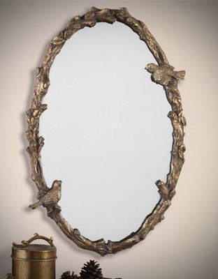 Uttermost 13575 P Gold/Grey Paza Oval Mirror With Bird & Vine Detail Frame