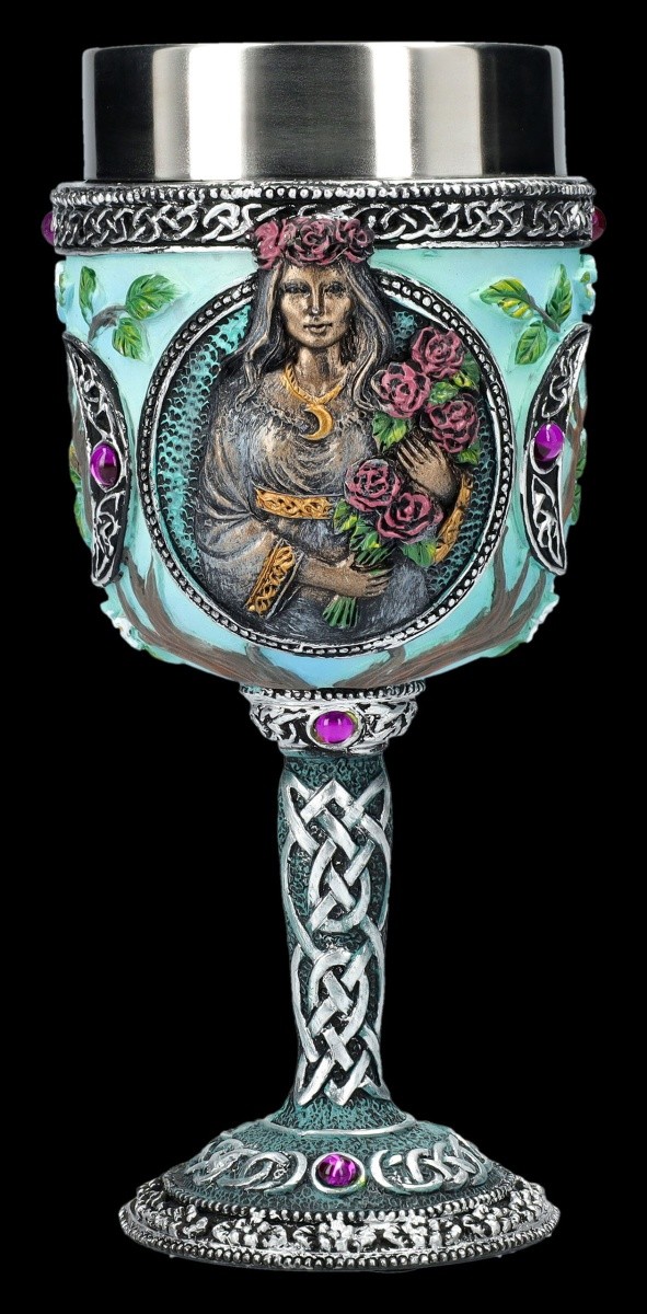 Goblet Wine Glass Triple Goddess Maiden Mystical Ritual Altar Drink