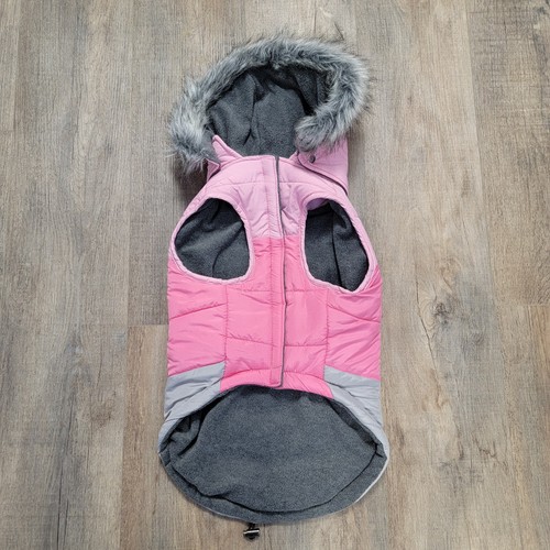 Nautica Pet Quilted Hooded Fleece Lined Tri Color Puffer Dog Jacket L Pink - Picture 1 of 9