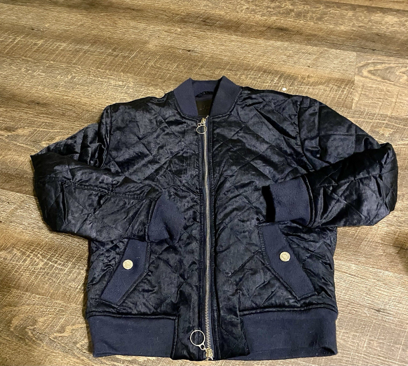 7 For All Mankind Quilted Velvet Bomber Jacket Women's Navy XS