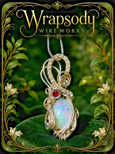 Handmade Silver Plated Wire Wrapped 8.5ct Ethiopian Opal w/ Lab Ruby Necklace