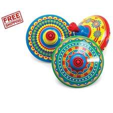 Assorted Color Mini Tin Tops - Vintage Wind-up Spinning Toy for Endless Fun 