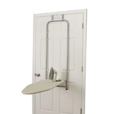 144222 Over The Door Small Ironing Board with Iron Holder, Natural Cotton Cov...