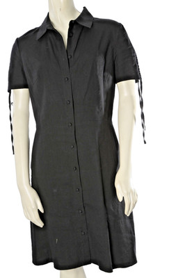 Theory Black Linen Button Down Short Sleeve Shirt Dress Womens Summer Casual 8