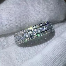 14K White Gold Plated 2Ct Round Cut Moissanite Men's Wedding Eternity Band Ring