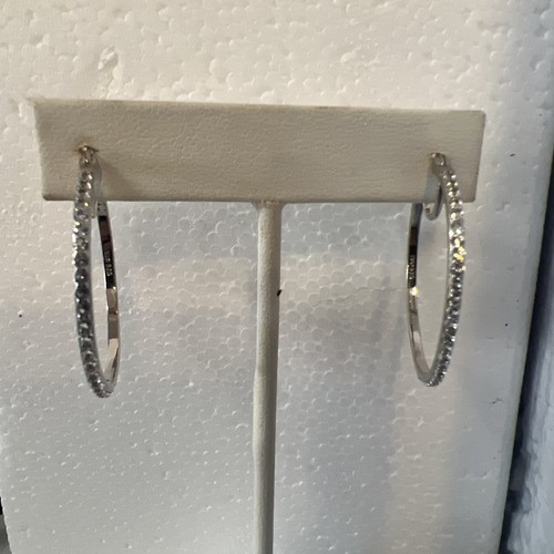 SUN 925 Sterling Silver Real Round-Cut Diamond Hoop Earrings