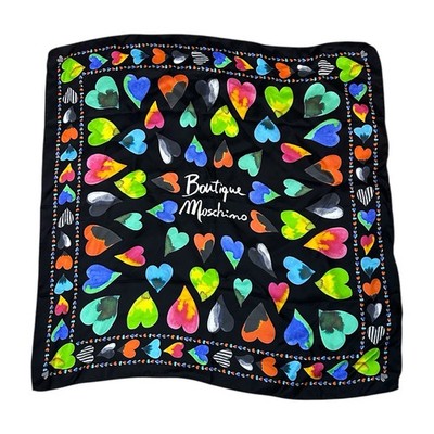 Boutique Moschino 100% Silk Multi-Color Heart Collage Scarf Made In Italy 26 