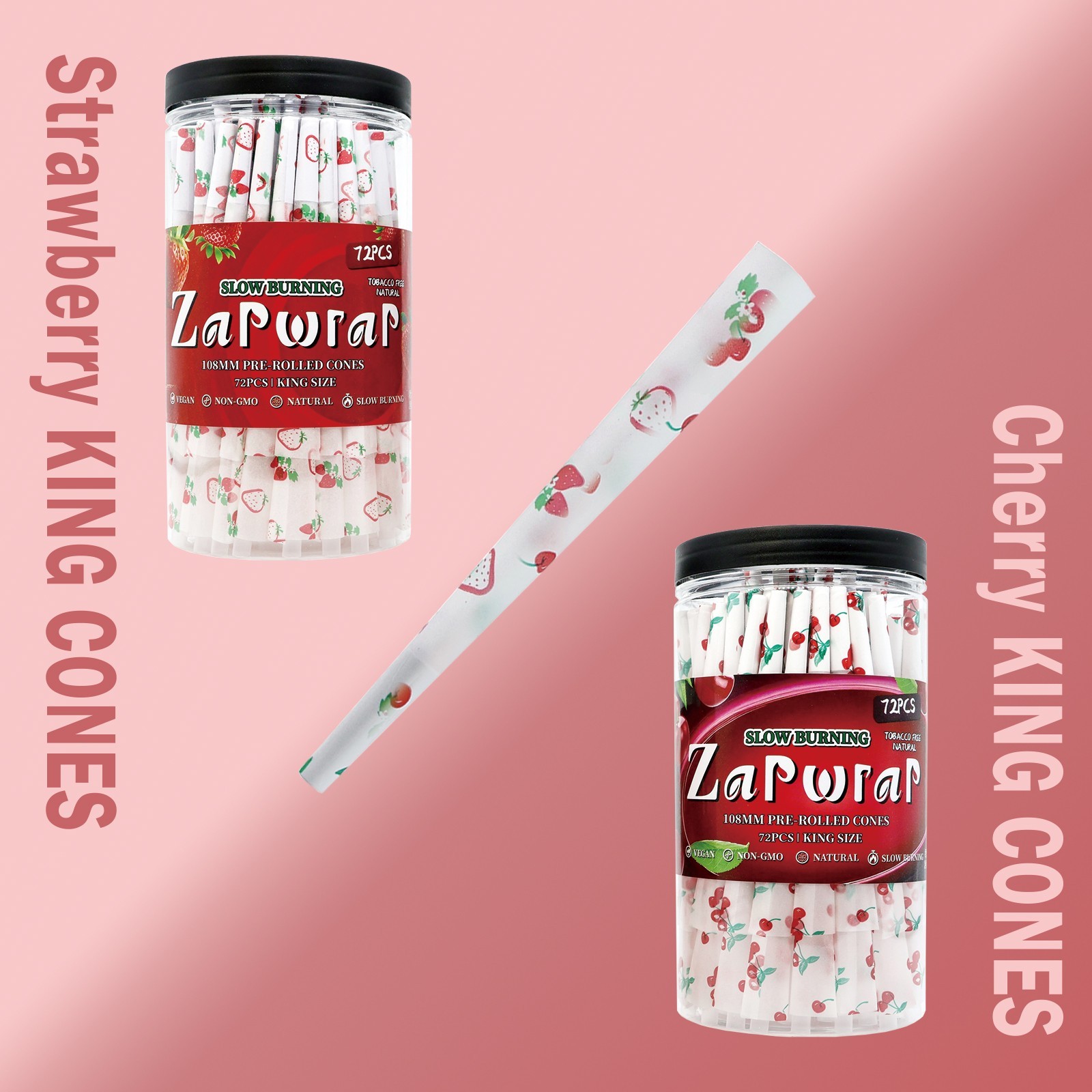 Pre Rolled Cones 72 packs Cherry 1 1/4 Size Organic Cones Rolling Paper 108mm