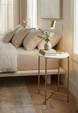 Image of Naomi Nature White Marble Side Table with Gold Metal Base-ST105MRB