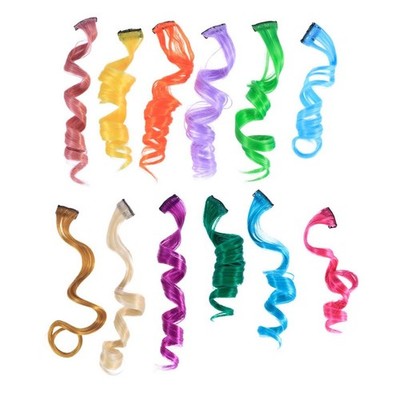 12 Pcs Colored Curly Clip In Hair Extensions Gradient (Random Color)
