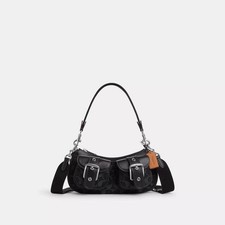 COACH CQ184 Ashton Baguette In Signature Denim black Crossbody Outlet New Japan