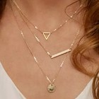 Multi Layer Necklace Gold Tone Pendant Bar Coin Triangle Womens Fashion Jewelry