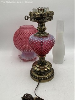 Pink White Hurricane Pebbled Globe Glass Electric Table Lamp Light