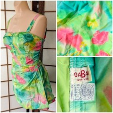 Vintage 50's Gabar NY Playsuit Romper Swimsuit Water Color Print Sz S Metal Zip