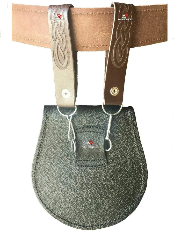 AAR Pair of Sporran Suspenders Leather Celtic Embosed Design with Heavy Hooks - Image 4 of 4