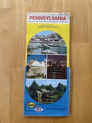 Vintage 1972-73 Sunoco DX Pennsylvania Road Map Travel Folded Brochure USA