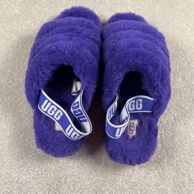 Ugg Fluff Yeah Slide Slippers Purple Logo Strap Comfy Platform women's 9