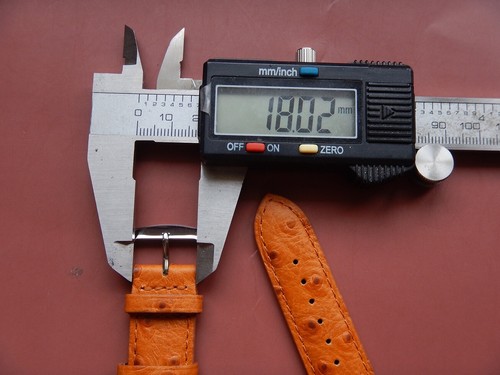21 mm BRACELET FACON AUTRUCHE VEAU VERITABLE "MIEL" COUSU 18 mm A LA BOUCLE - Imagen 13 de 16